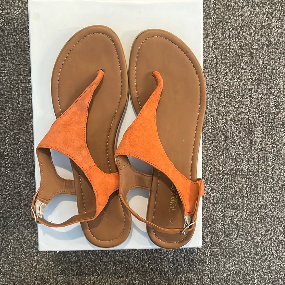 A. Gianneti suede sandals, orange color, size 8, good condition.